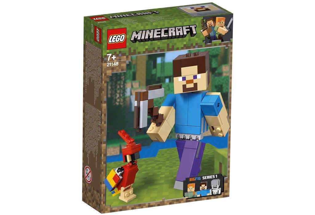 lego-minecraft-bigfig-steve-parrot-21148-2019-box zusammengebaut.com