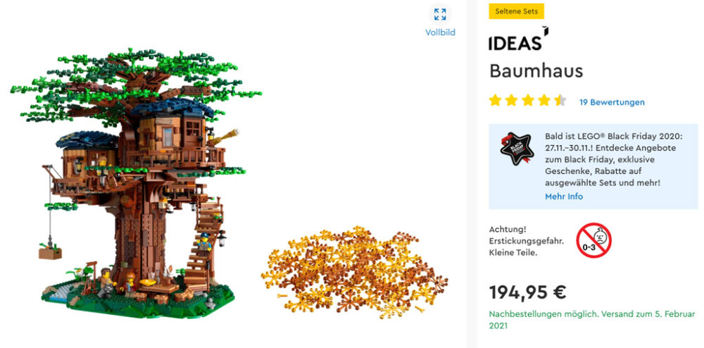 LEGO Ideas 21318 Baumhaus: Nachbestellungen möglich. Versand zum 5. Februar 2021
