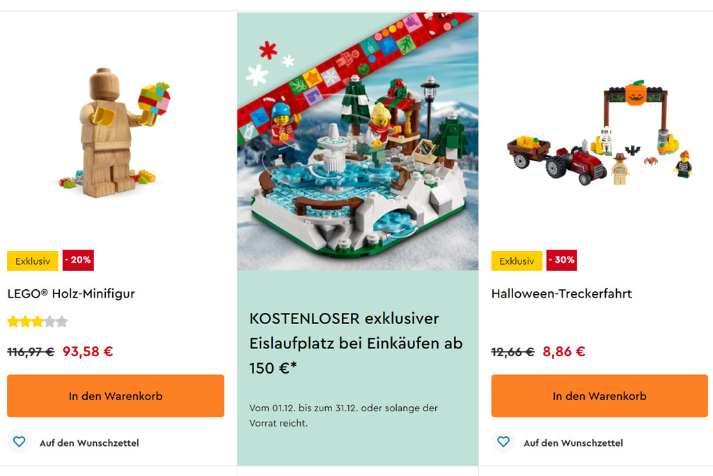 Schlussverkauf im LEGO Online Shop: 20 und 30 Prozent Rabatt auf diverse LEGO Sets und Gratis-Beigabe