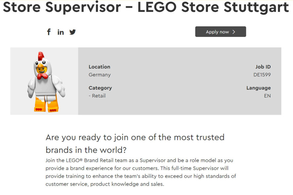LEGO Store Stuttgart Stellenausschreibung