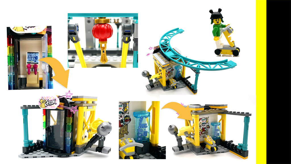 LEGO Monkie Kid 80036 Stadt der Laternen Aufbau Vierter Schritt, Karaoke-Ecke, E-Roller Ladestation